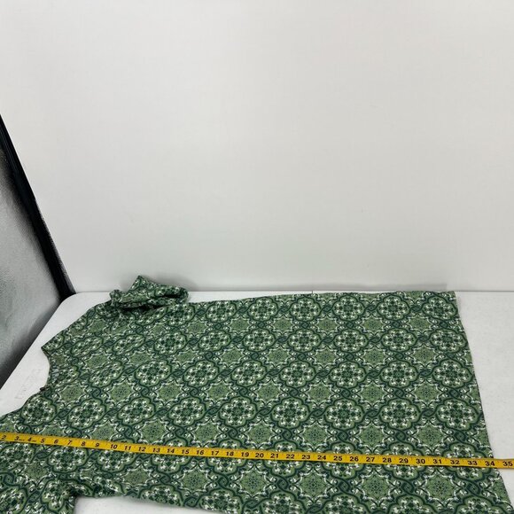 Nieves Lavi 100% Silk Dress Size 8 Green Geometric Print Shift Tunic FLAWED - Picture 5 of 12